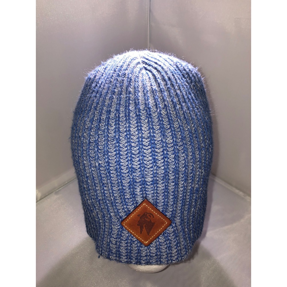 Richardson Blue Grey Ribbed Knit Beanie Goat Leather Patch Style 127 Hat